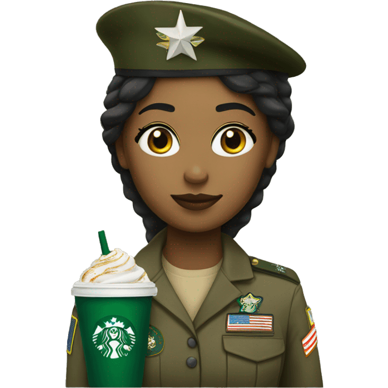 Girl with military uniform and starbucks emoji