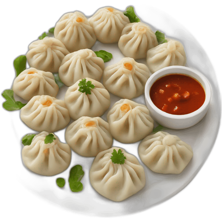 Plate of momos with chutney  emoji