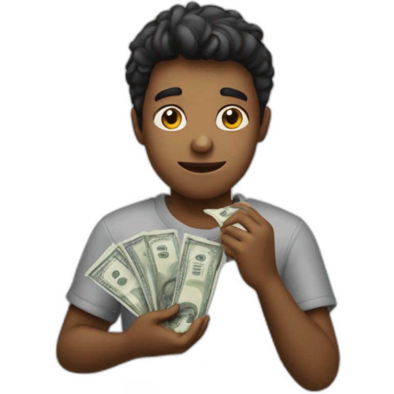 a boy counting money in his hand emoji