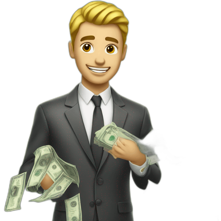 Good looking Gay man raining dollar bills emoji