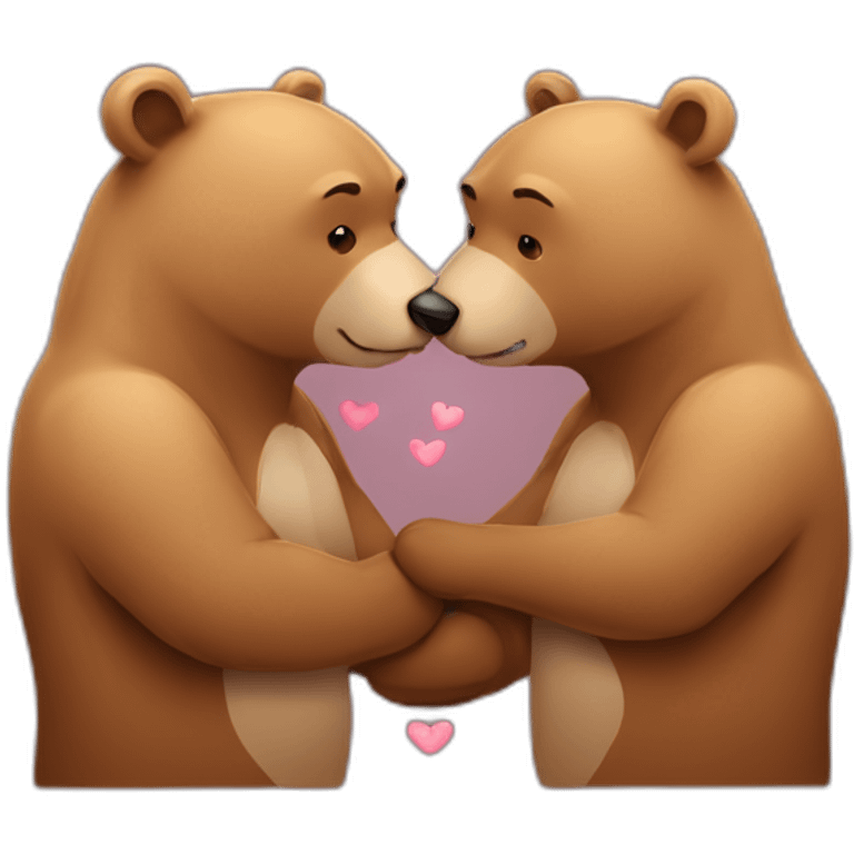 Female bear and male bear kissing, face only, with hearts above them emoji