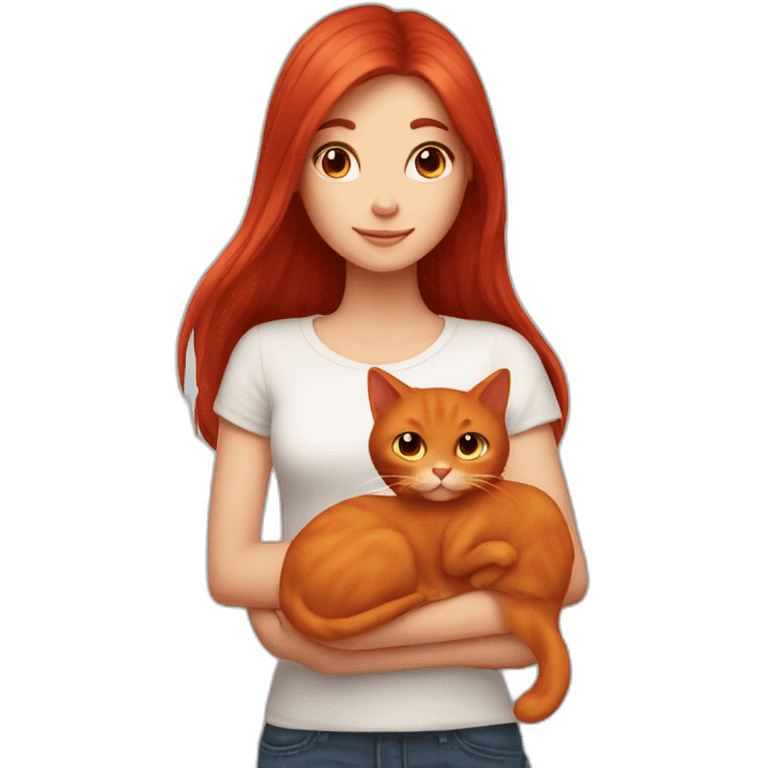 Red long hair girl holding red cat  emoji