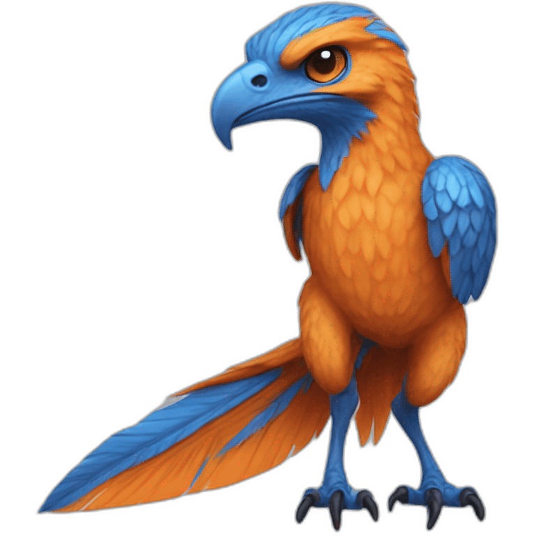 Orange feather raptor with blue tripes emoji