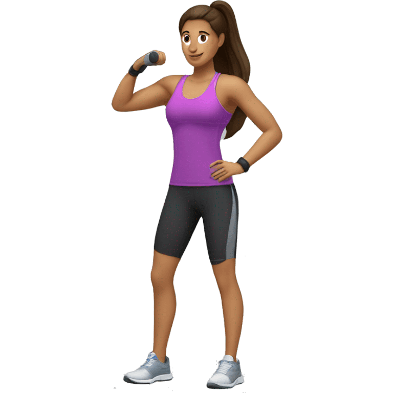 UNA MUJER PERSONAL TRAINER VESTIDA DE DEPORTE QUE TENGA MUSCULO PERO NO TANTOS emoji