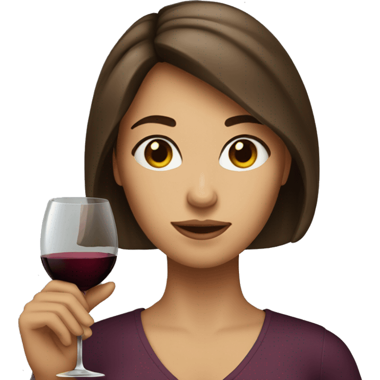 Brown hair and eyes woman with a wine glass emoji