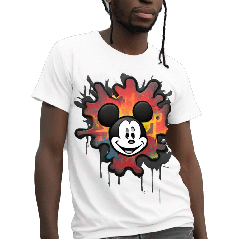 white t-shirt with Mickey's head in hand-drawn line and graffiti style  emoji