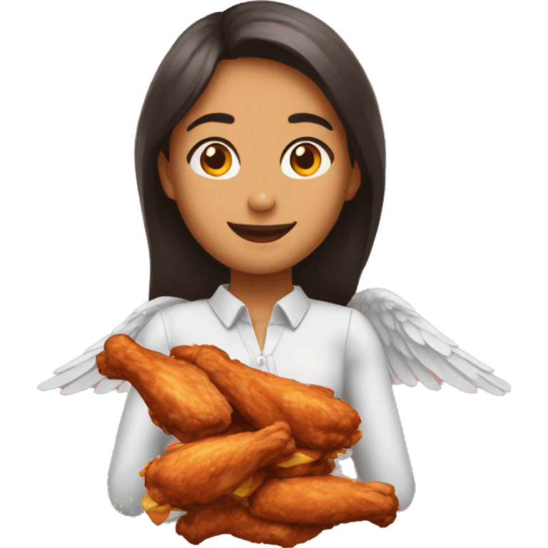 a girl flying with two bbq chicken wings on her back emoji