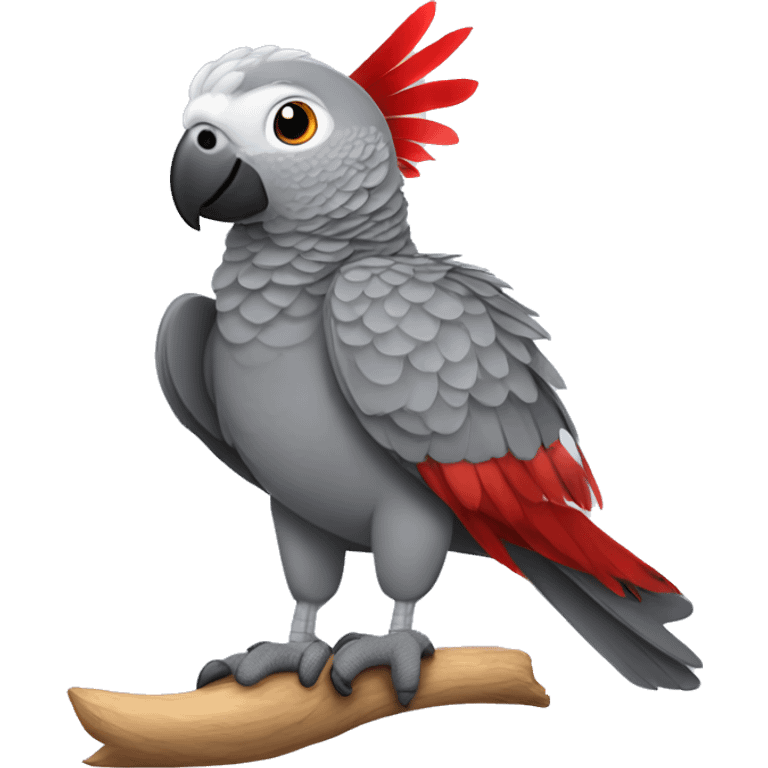 African grey parrot with red feather on his tail  emoji