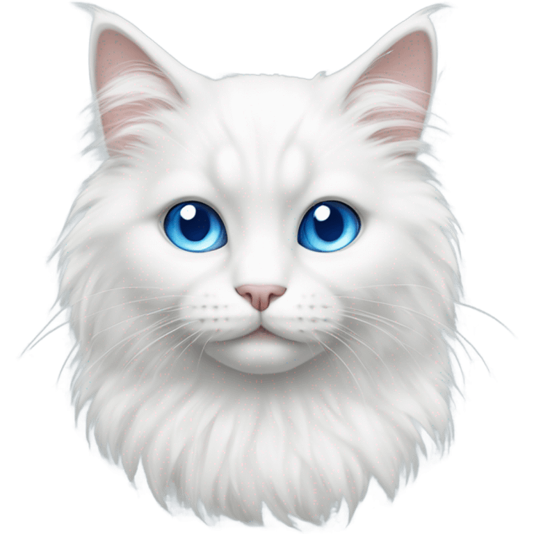 Fluffy white cat with short legs and blue eyes emoji