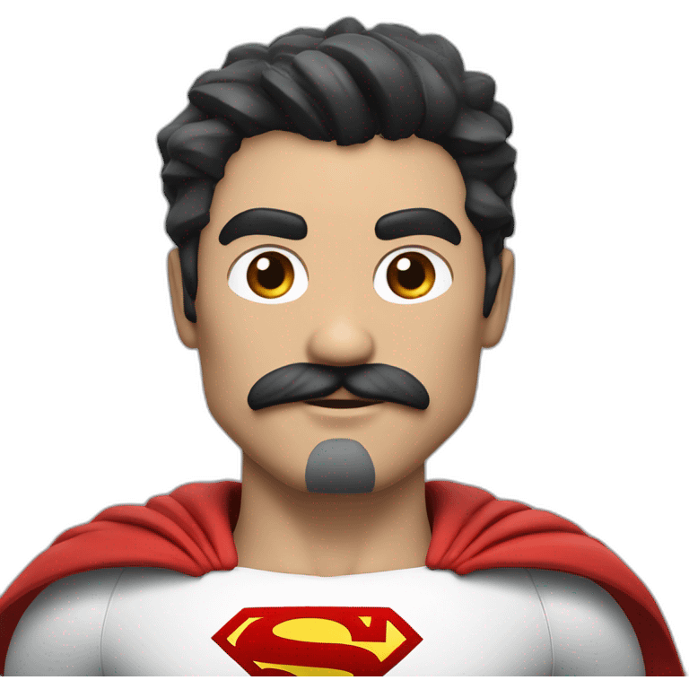 Super hero, black hair, grey temples, thick mustache, red and white superman costume emoji