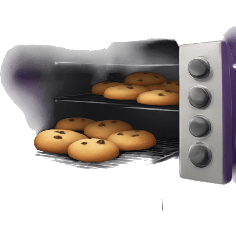 Realistic vintage dark purple oven with cookies baking inside of it. emoji