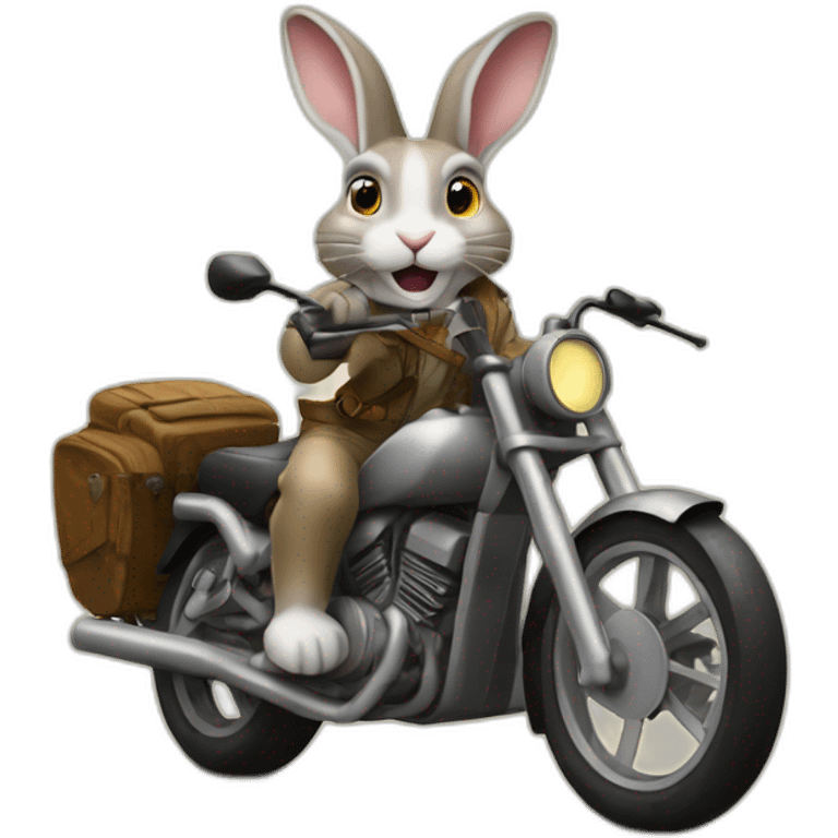 rabbit indiana jones with shovels motorbike emoji