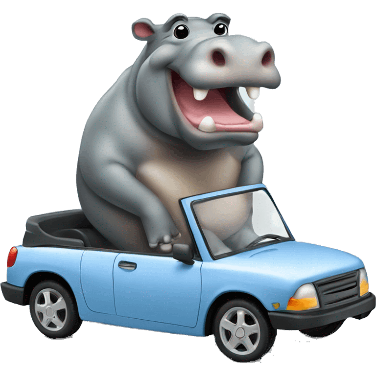 Hippopotamus on car emoji