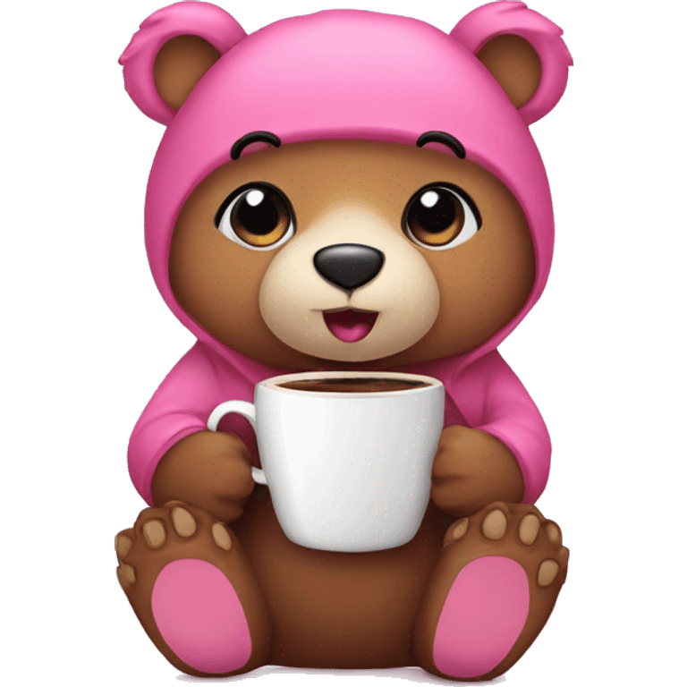 Bear pink with coffee  emoji