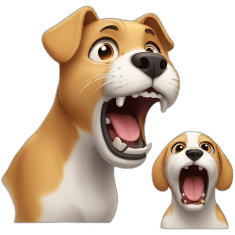 A Cat screaming to a dog emoji