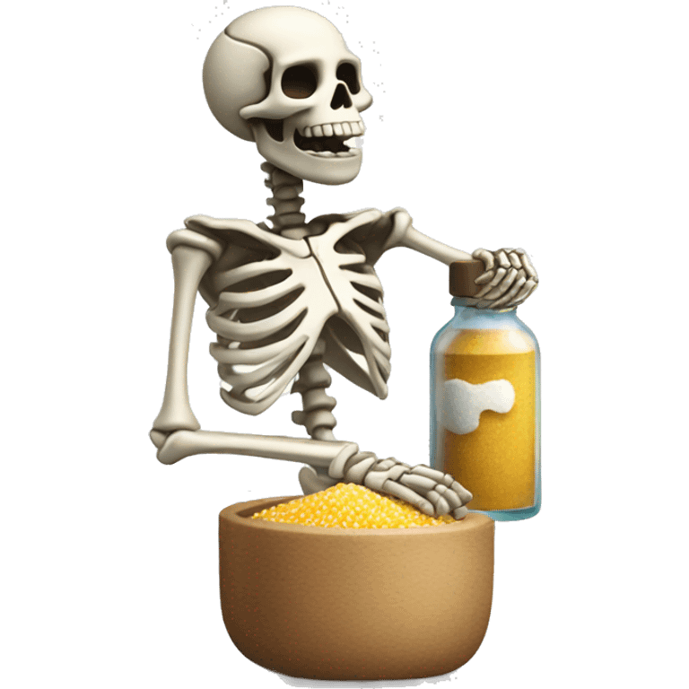 skeleton emoji sprinkling a bottle of salt emoji