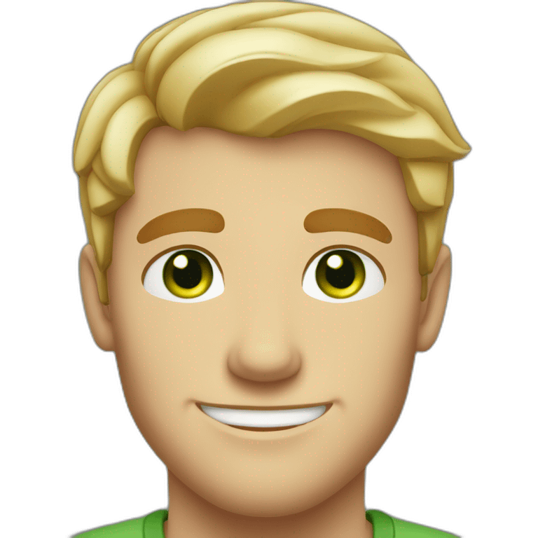 Handsome man smiling with freckles and green eyes. Short blond raid hair. emoji