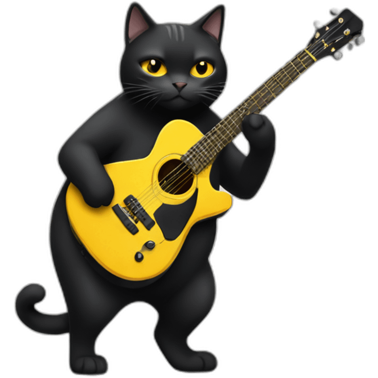 Black fat cat with yellow eyes playing guitar emoji