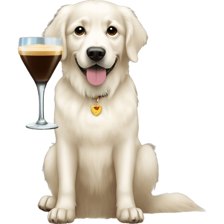 White golden retriever with an espresso martini emoji