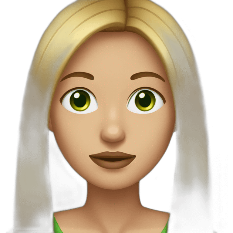 Woman with long straight brown hair with gold nose ring with green eyes emoji