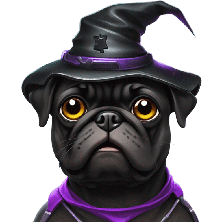 cyberpunk pug wearing a black wizard's hat emoji