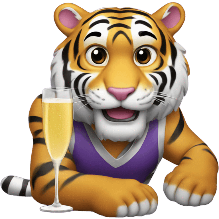 LSU Mike the Tiger drinking champagne emoji