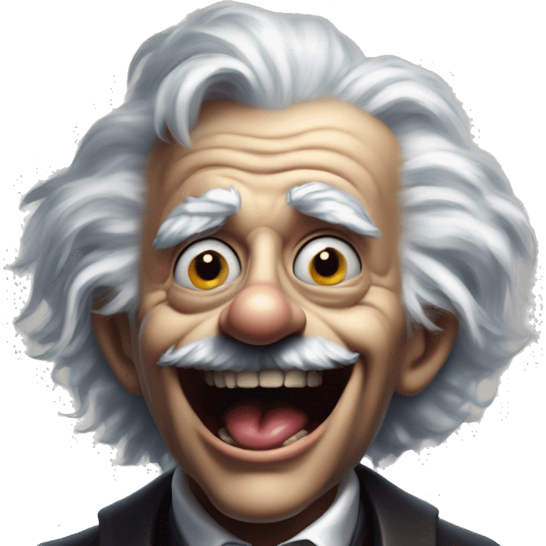 Laughing undead Einstein vampire in Uncle Scrooge style, oil paint, mysterious eyes, intricate lips, masterpiece pose, odd perspective, beautiful, desirable, logical emoji