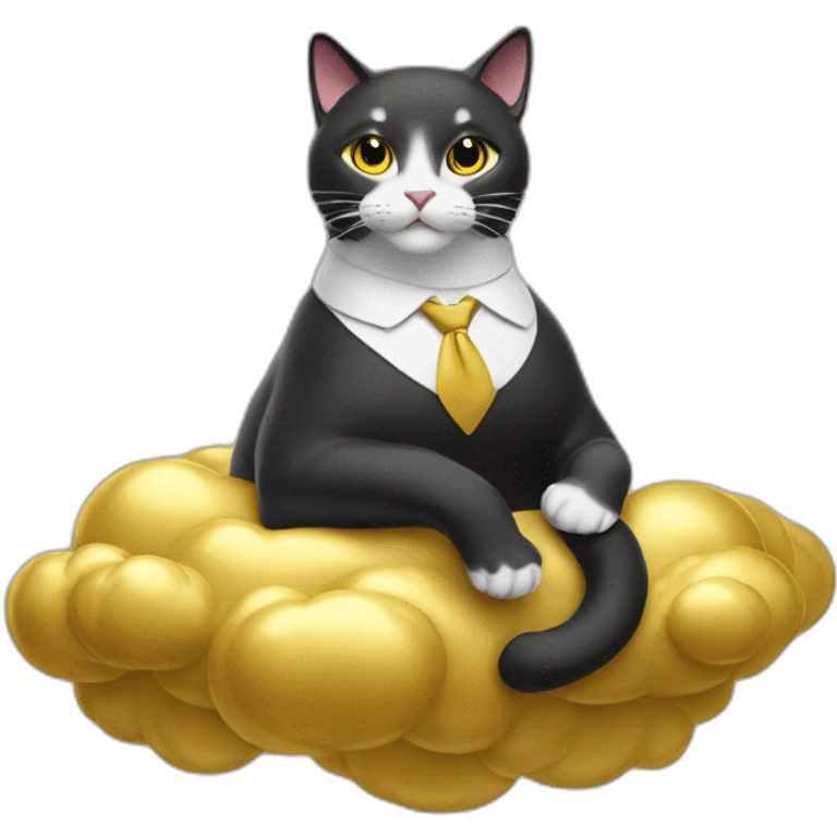 cat secretary sitting on top of the gold cloud emoji