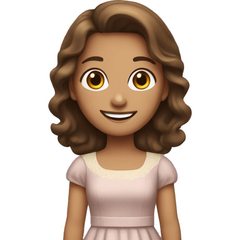 Brown haired girl in dress smiling emoji