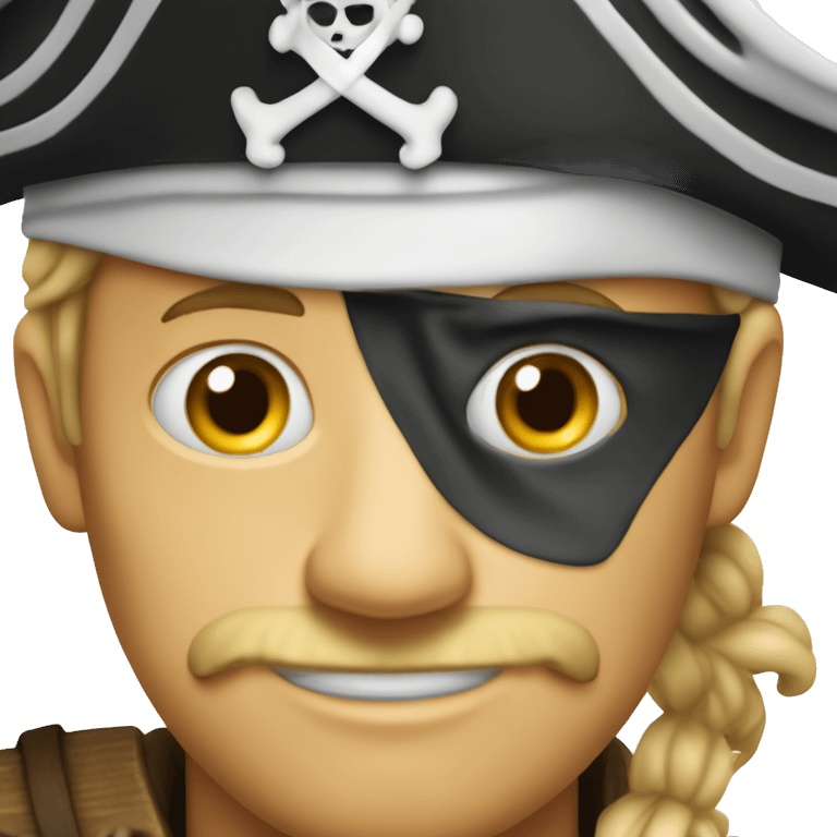 White Pirate on top of a ship looking true a binocle so far and with his hand on the face emoji