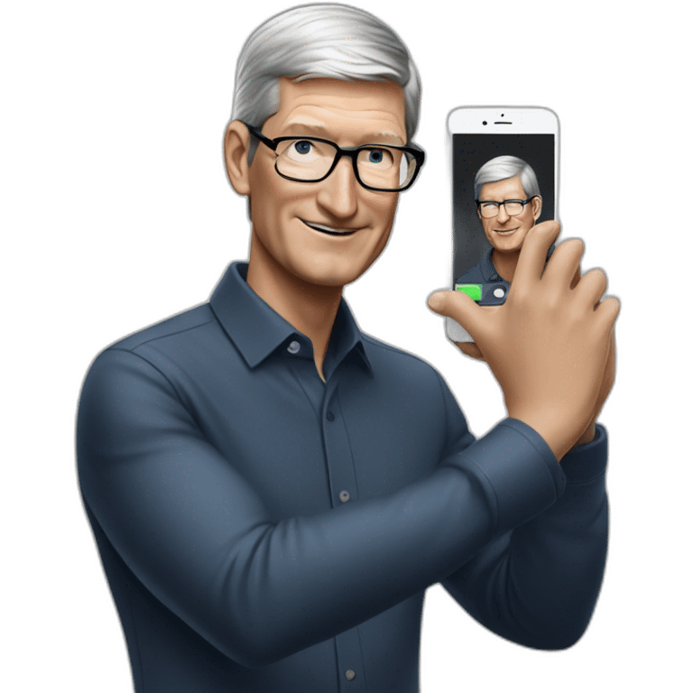 Tim cook taking photo with iPhone emoji