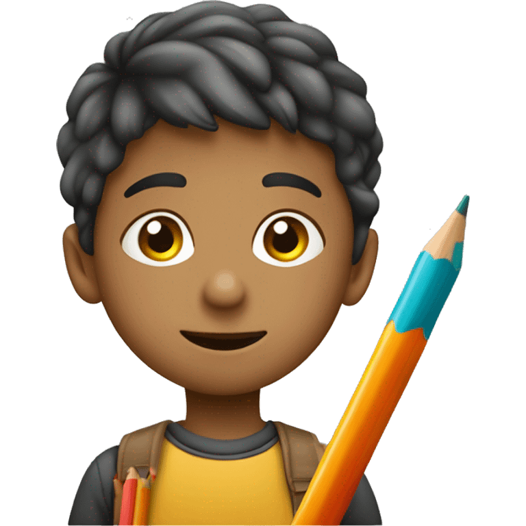 niño dibujando con lapices de colores emoji