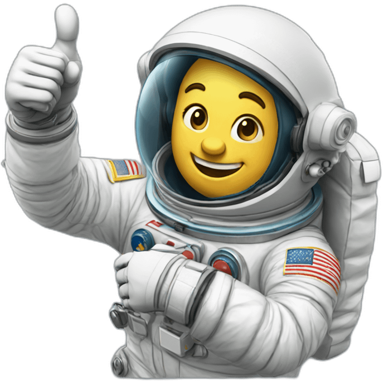 An astronaut doing a spacewalk with a thumbs up and a smile emoji