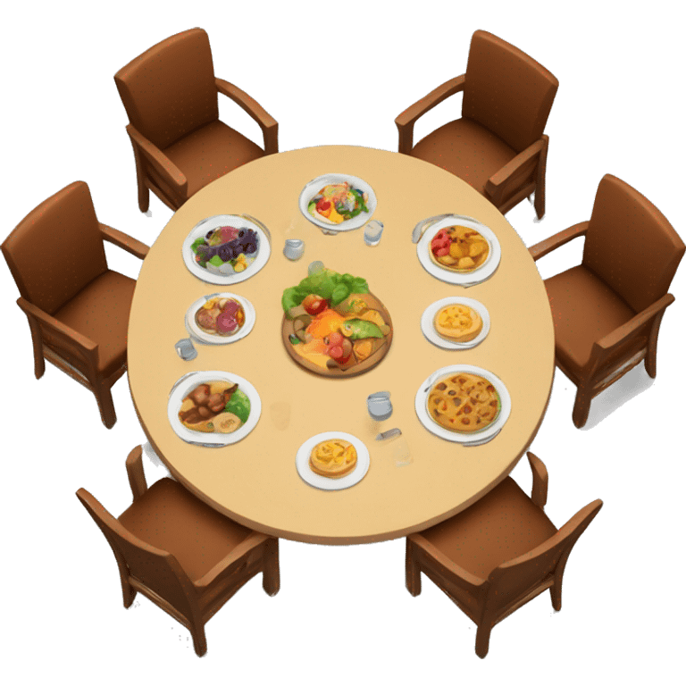 A round table set with food and six chairs in a circle emoji