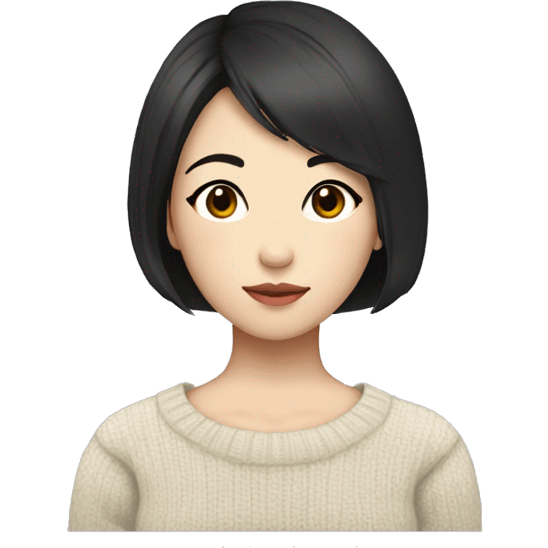 korean girl short black hair sharp jawline, attractive wearing a sweater emoji