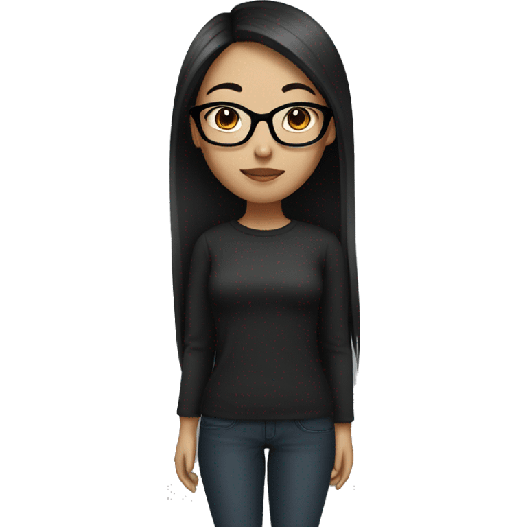 asian girl with dark skin tone, black long straight hair and wearing black rounded thin glasses emoji