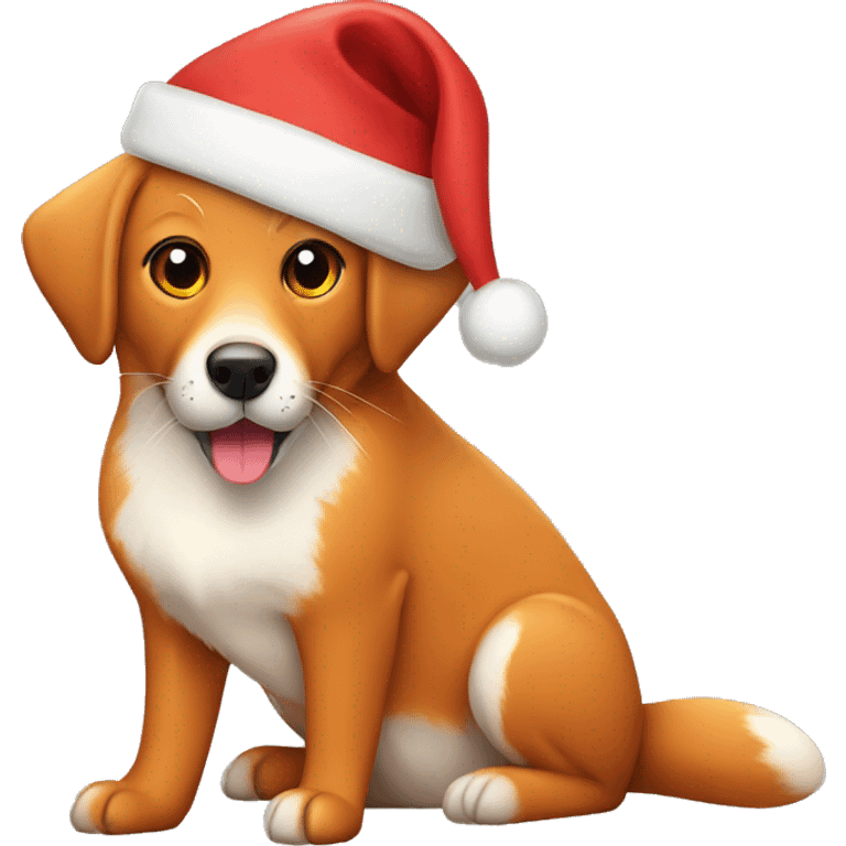 Red fox Labrador with a Christmas hat  emoji