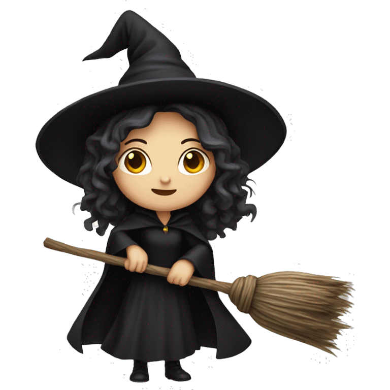 witch on a broom dark hair white skin emoji