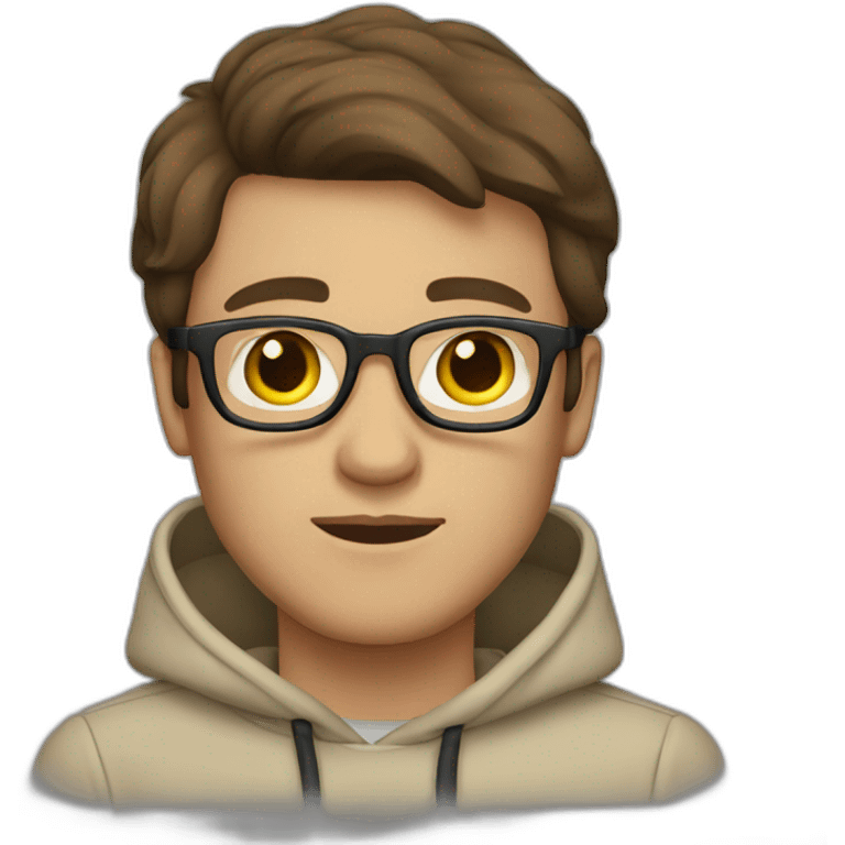 Man with Brown hair with glasses and beige hoodie emoji