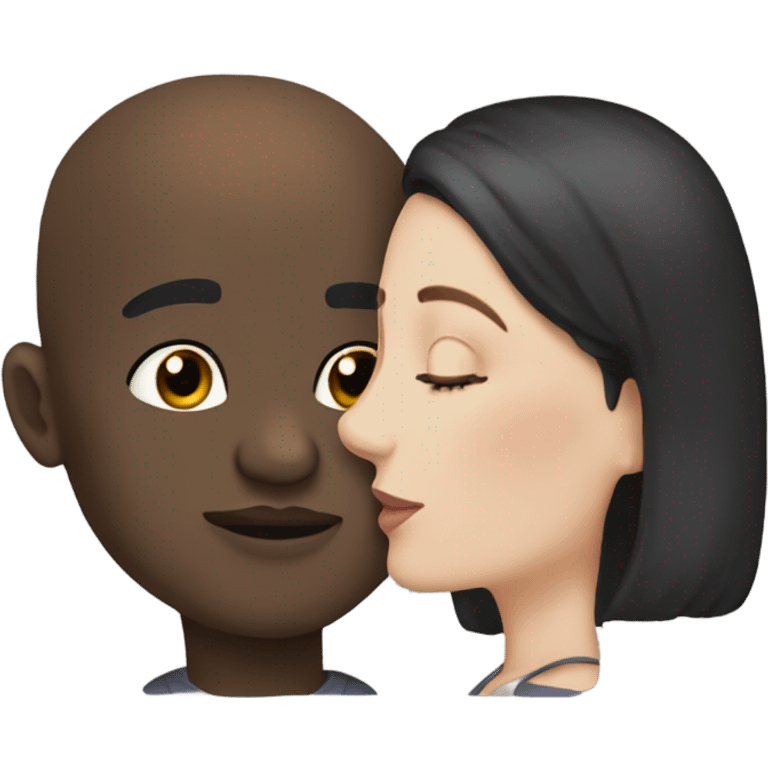 White girl dark hair kissing bald black man emoji