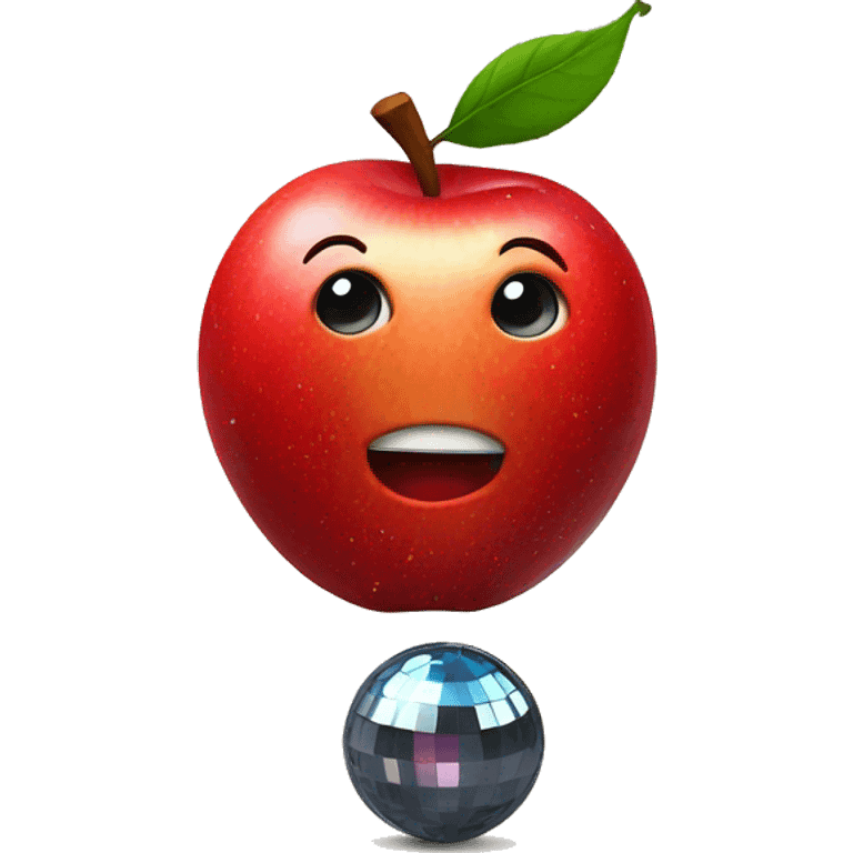 dancing red apple with a disco ball emoji