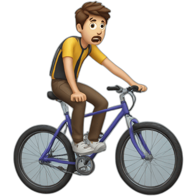 shocked man whith brown hair falling off his bike emoji