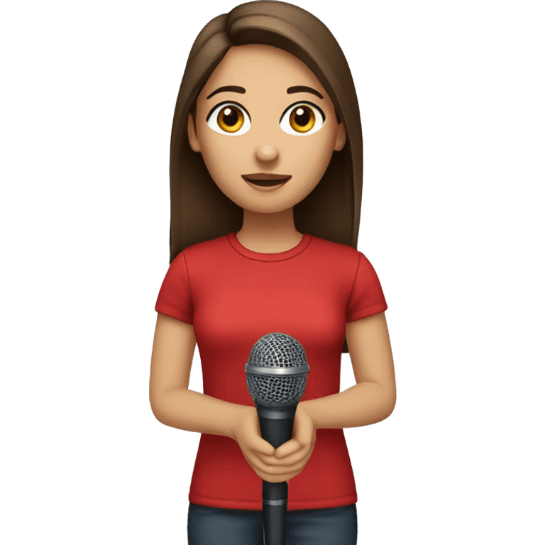 girl-with-brown-straight-hair-brown-eyes-holding microphone red shirt emoji