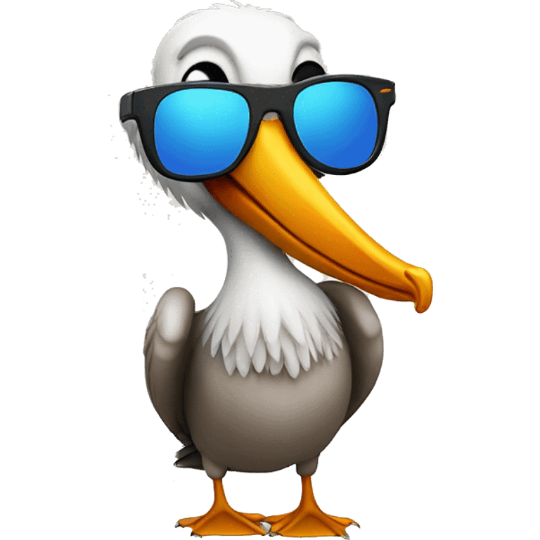 Pelican with sunglasses holding up a peace sign emoji