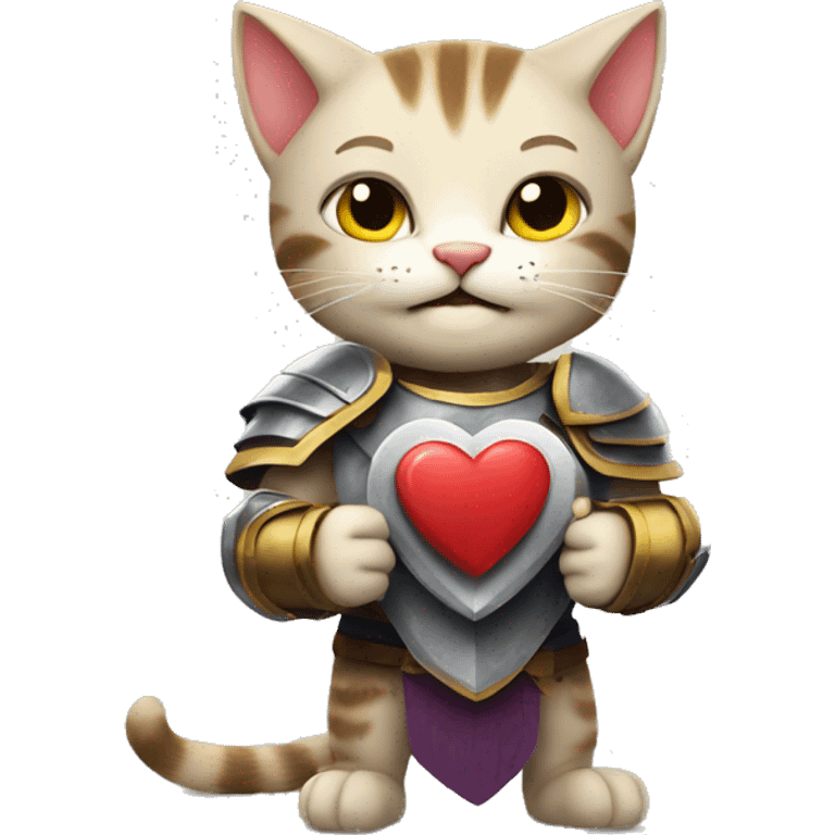 Cat gladiator holding a heart happy emoji