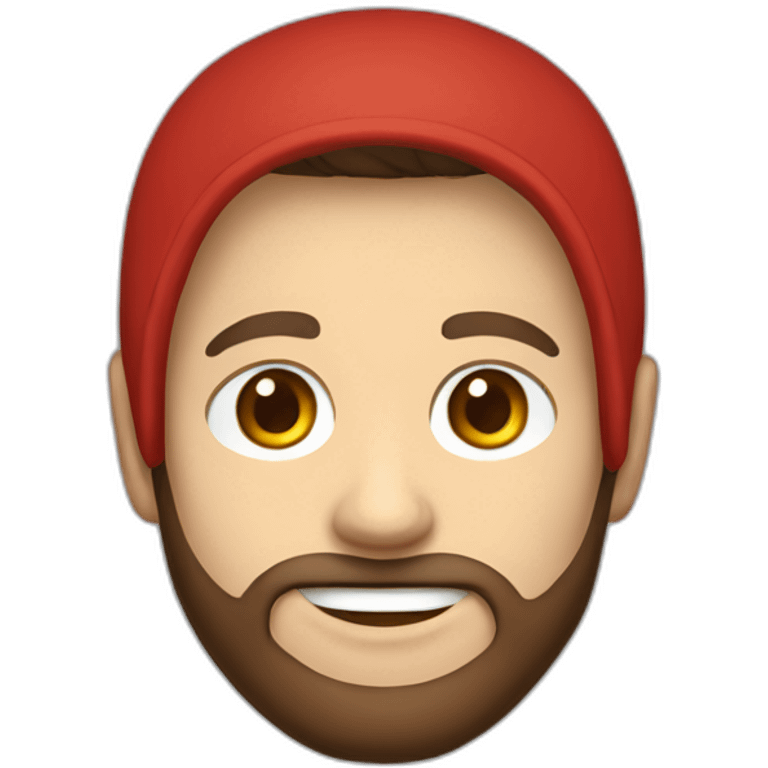 white dude smiling with a brown beard and short brown hair with a red hooded hoodie with "Posh" embroidered on the hoodie emoji