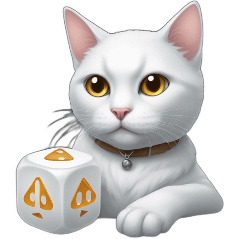 white cat and d20 dice emoji