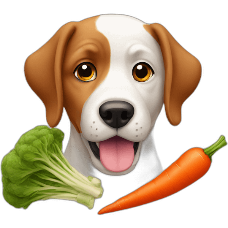 Dog eating vegetables and meat emoji