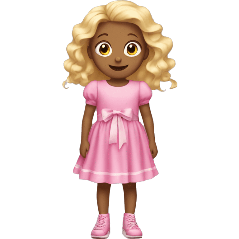 little girl with blonde hair then wears a pink dress with ribbons   emoji