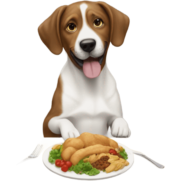 Dog eating at a table emoji